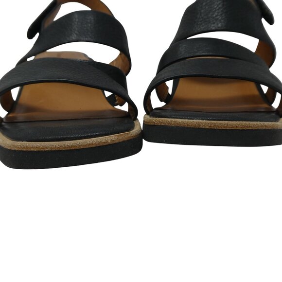 L'Amour Des Pieds Quennell Black Leather Open Square Toe Block Heel Sandals - Picture 8 of 13